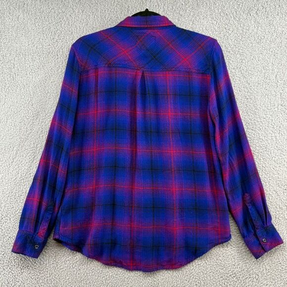 Rails Hunter Plaid Flannel Button Up Azure Scarlet Women's Medium Vibrant Soft - Picture 4 of 12